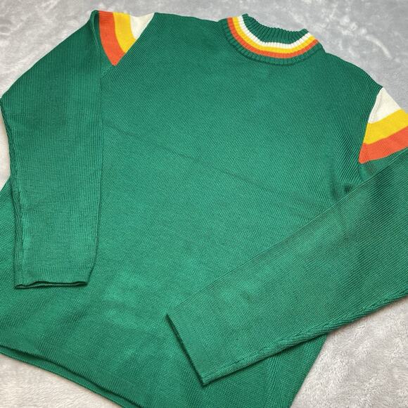 Vintage 80s Aspen Skiwear Sweater Womens L Kelly Green Rainbow Stripe Active - Picture 1 of 6